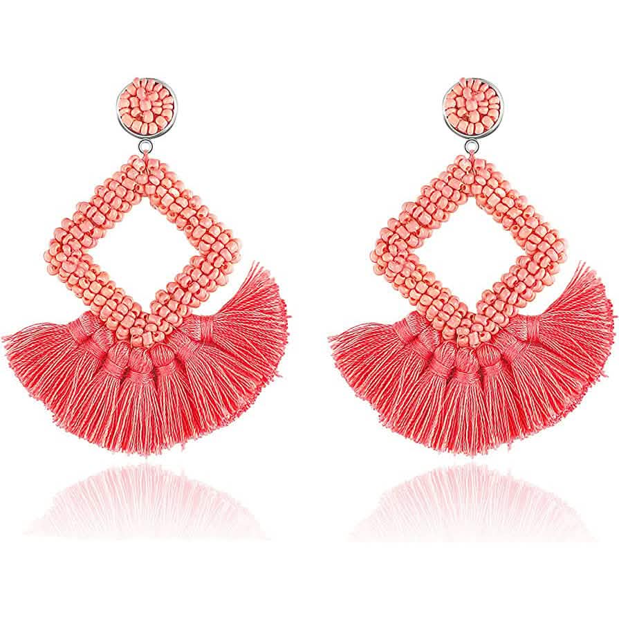 Statement Boho Drop Earrings Earrings Pink - DailySale