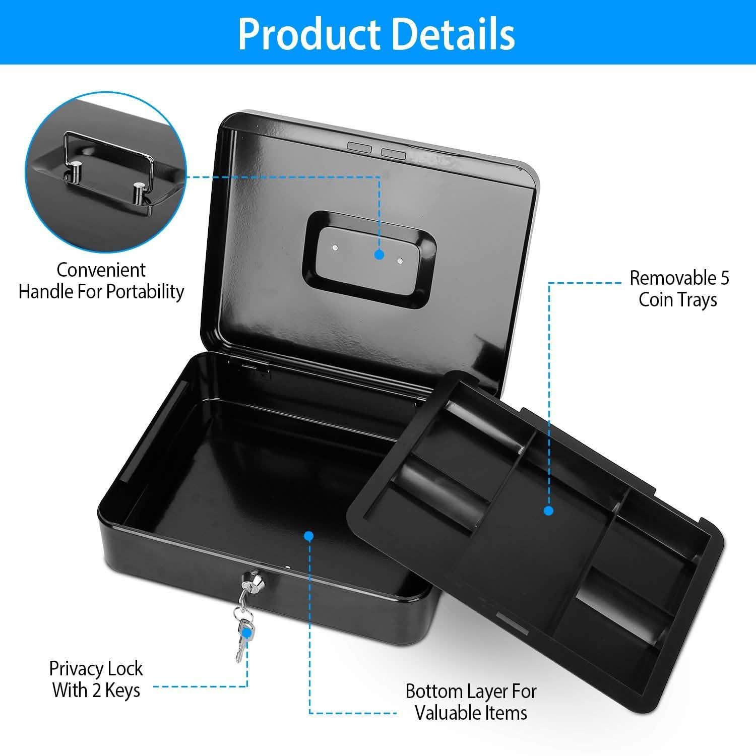 Steel Cash Box with Removable Tray Closet & Storage - DailySale