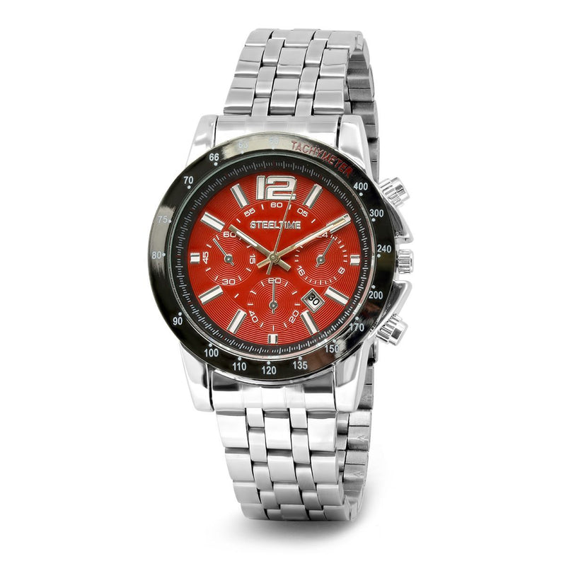 Front view of a red SteelTime Men's Stainless Steel Watch