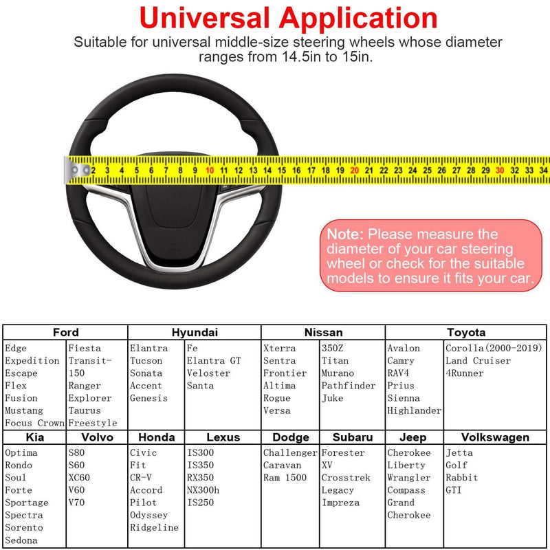 Steering Wheel Cover 14.5"- 15" Diameter Universal Fiber Leather Automotive - DailySale