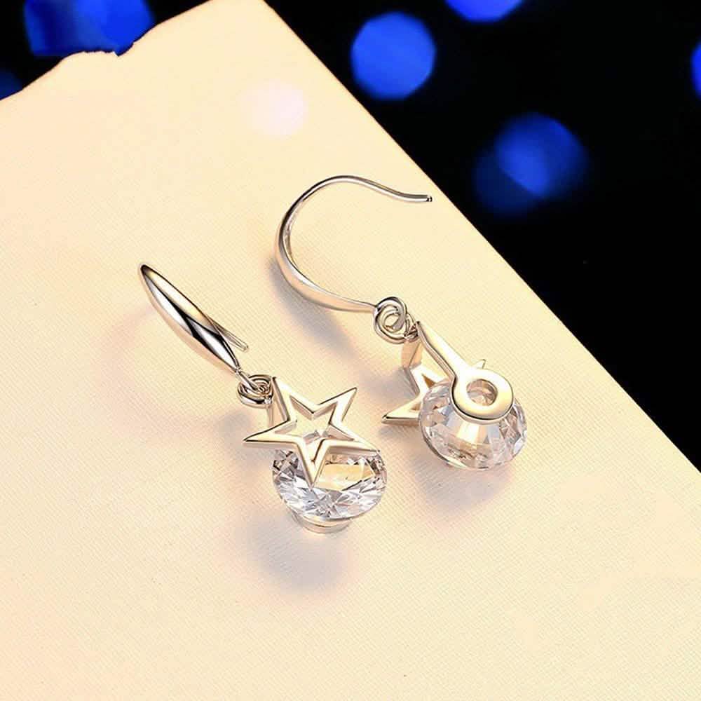 Sterling Silver Crystal Star Hook Earrings Jewelry - DailySale