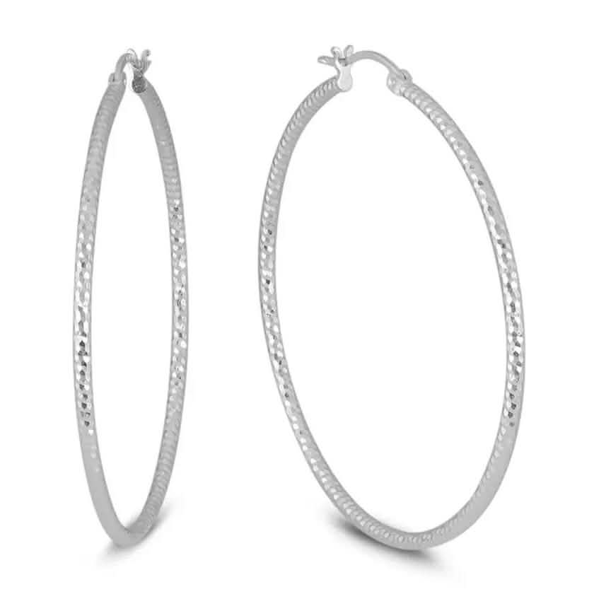 Sterling Silver Diamond Cut Hoop Earrings by Sevil 925 Earrings 15mm - DailySale