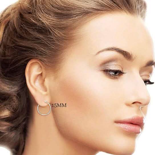 Sterling Silver Diamond Cut Hoops Earrings 15mm - DailySale
