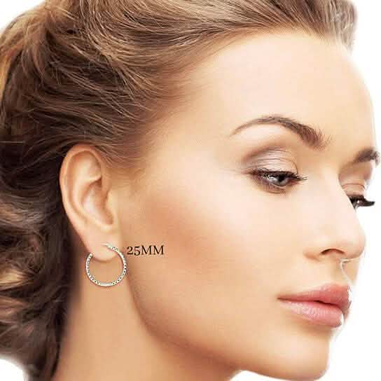 Sterling Silver Diamond Cut Hoops Earrings 25mm - DailySale