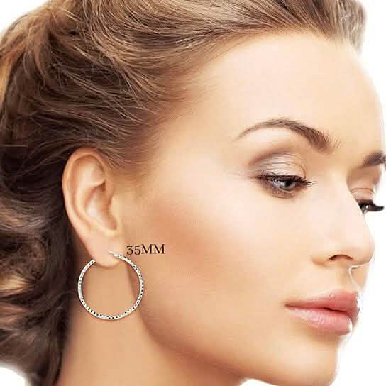 Sterling Silver Diamond Cut Hoops Earrings 35mm - DailySale