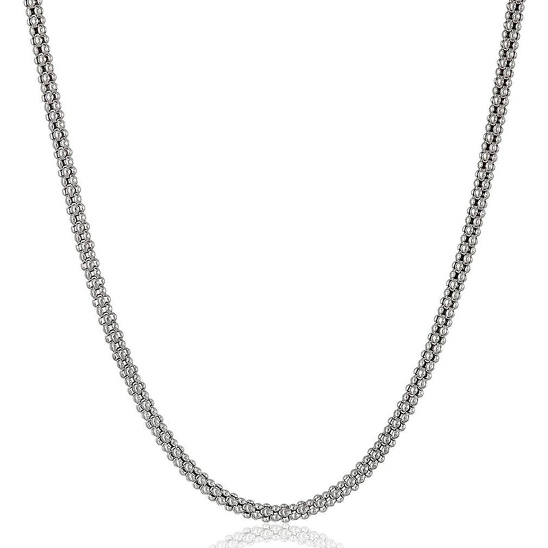 16 inch Sterling Silver Italian Popcorn Chain Necklace shown agaist a white background
