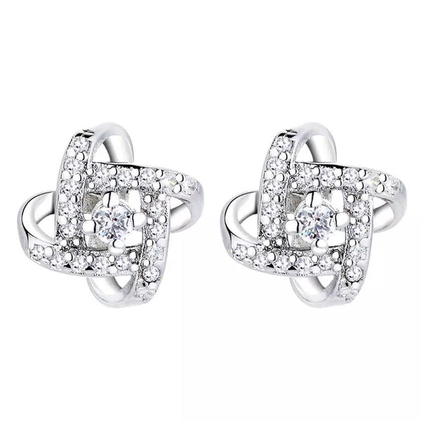 Sterling Silver Love Knot Stud Earrings with Swarovski Crystals Earrings - DailySale