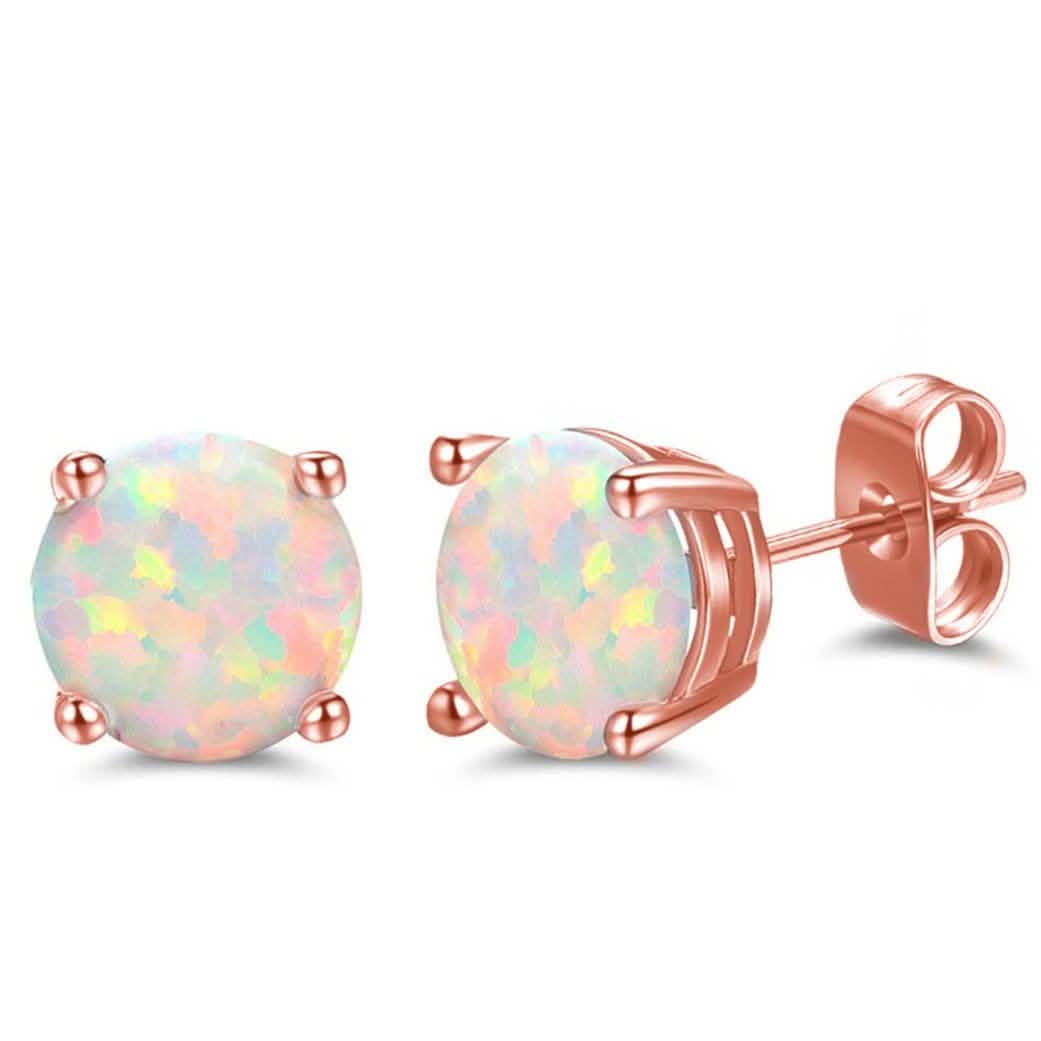 Sterling Silver Round Cut White Opal Studs Earrings - DailySale