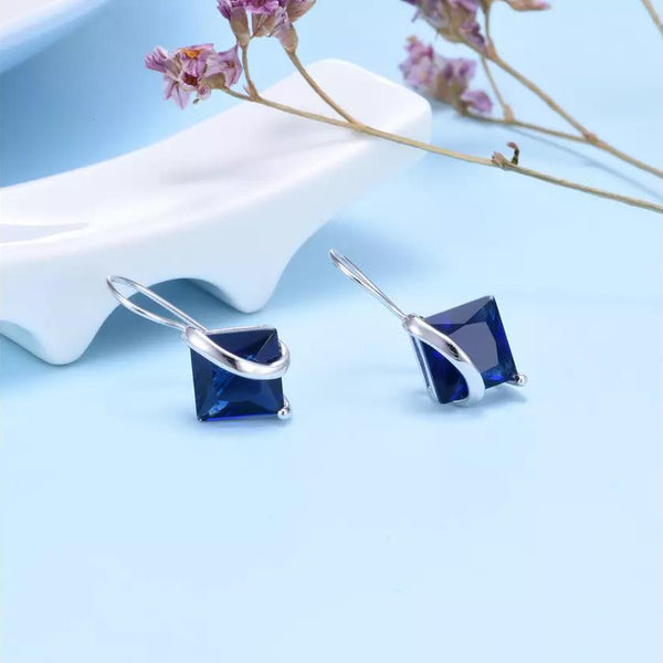 Sterling Silver Sapphire Diamond Cut Earring Earrings - DailySale