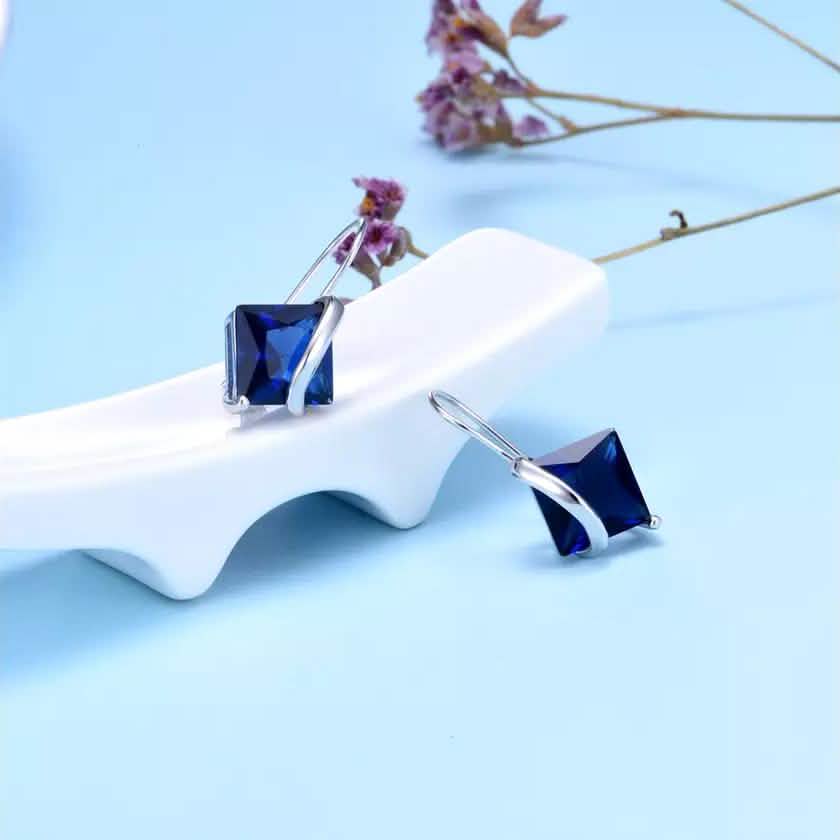 Sterling Silver Sapphire Diamond Cut Earring Earrings - DailySale