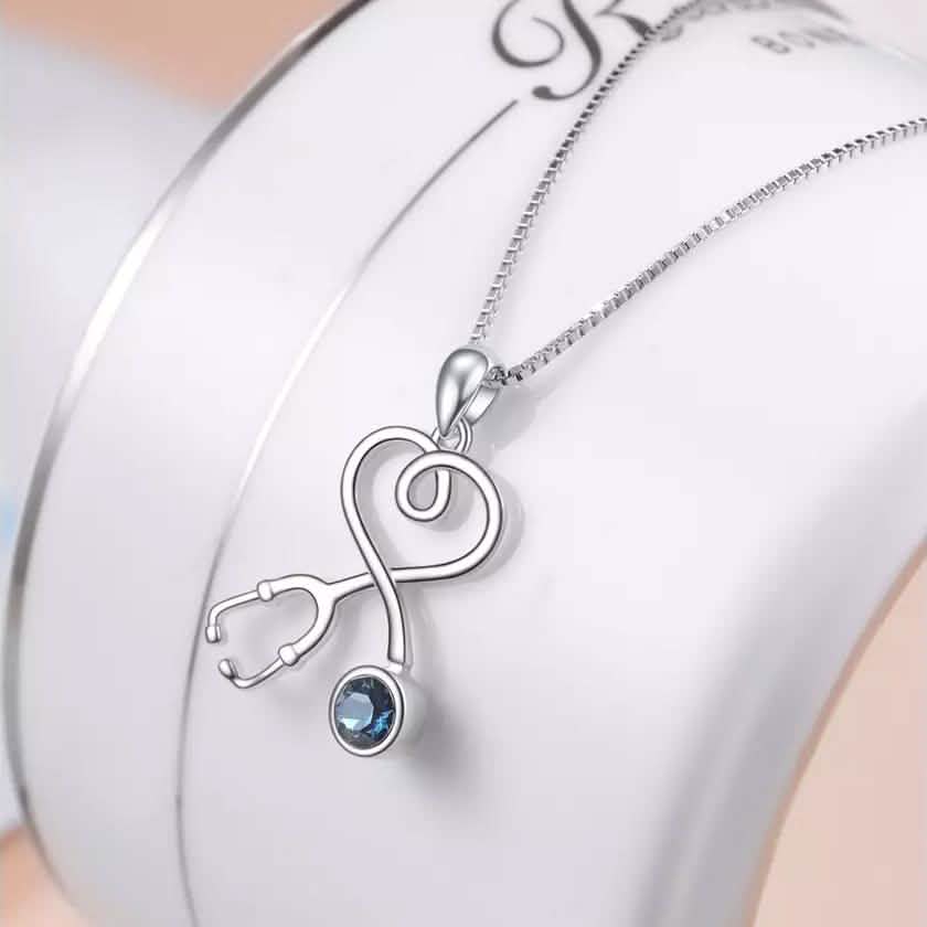 Sterling Silver Stethoscope Heart Pendant Necklace With Swarovski Crystals Necklaces - DailySale