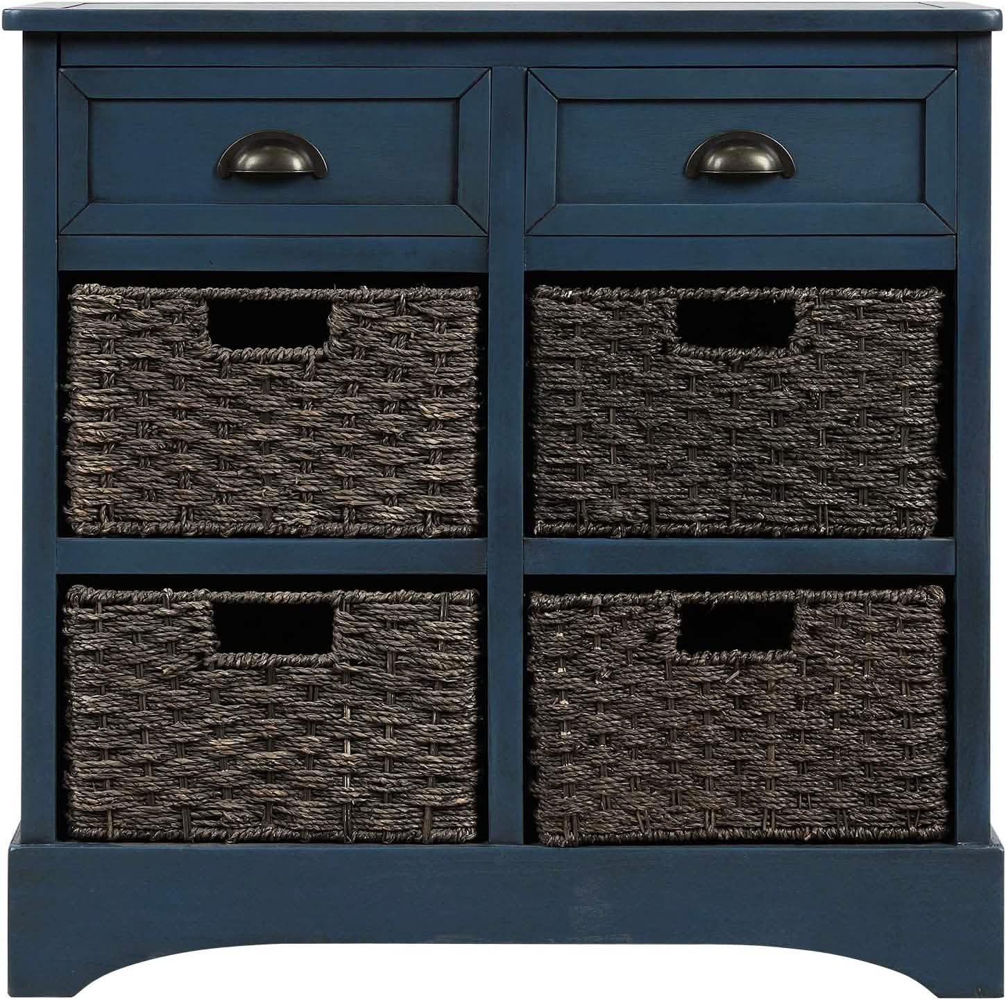 Storage Cabinet with 2 Drawers and 4 Rattan Baskets Furniture & Decor - DailySale