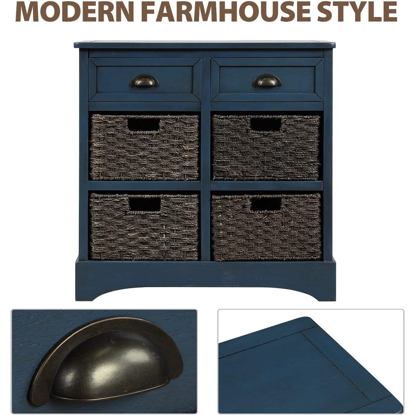 Storage Cabinet with 2 Drawers and 4 Rattan Baskets Furniture & Decor - DailySale