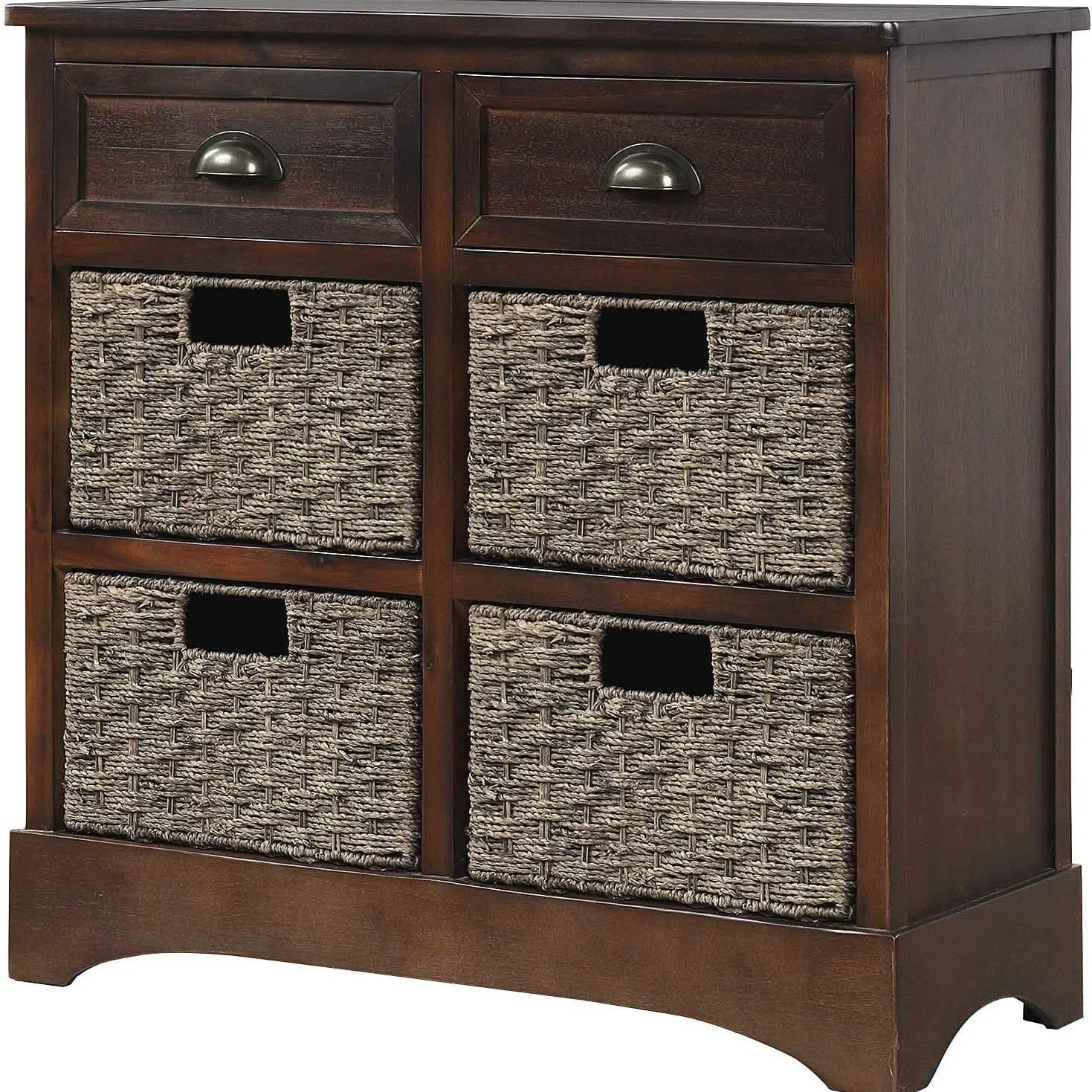 Storage Cabinet with 2 Drawers and 4 Rattan Baskets Furniture & Decor Espresso - DailySale