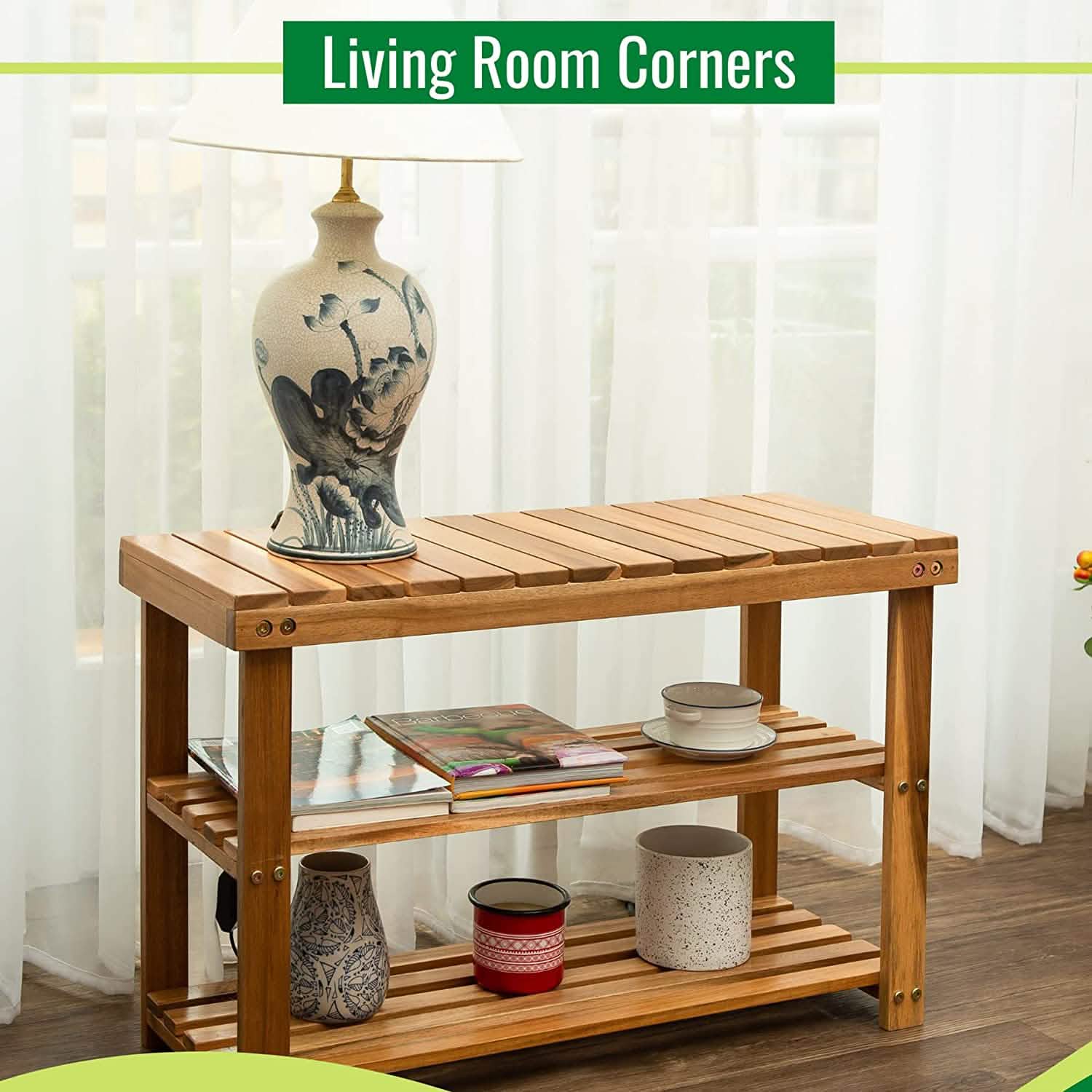 Storage Wooden Shoe Rack Rustic Wood Entryway Bench Furniture & Decor - DailySale