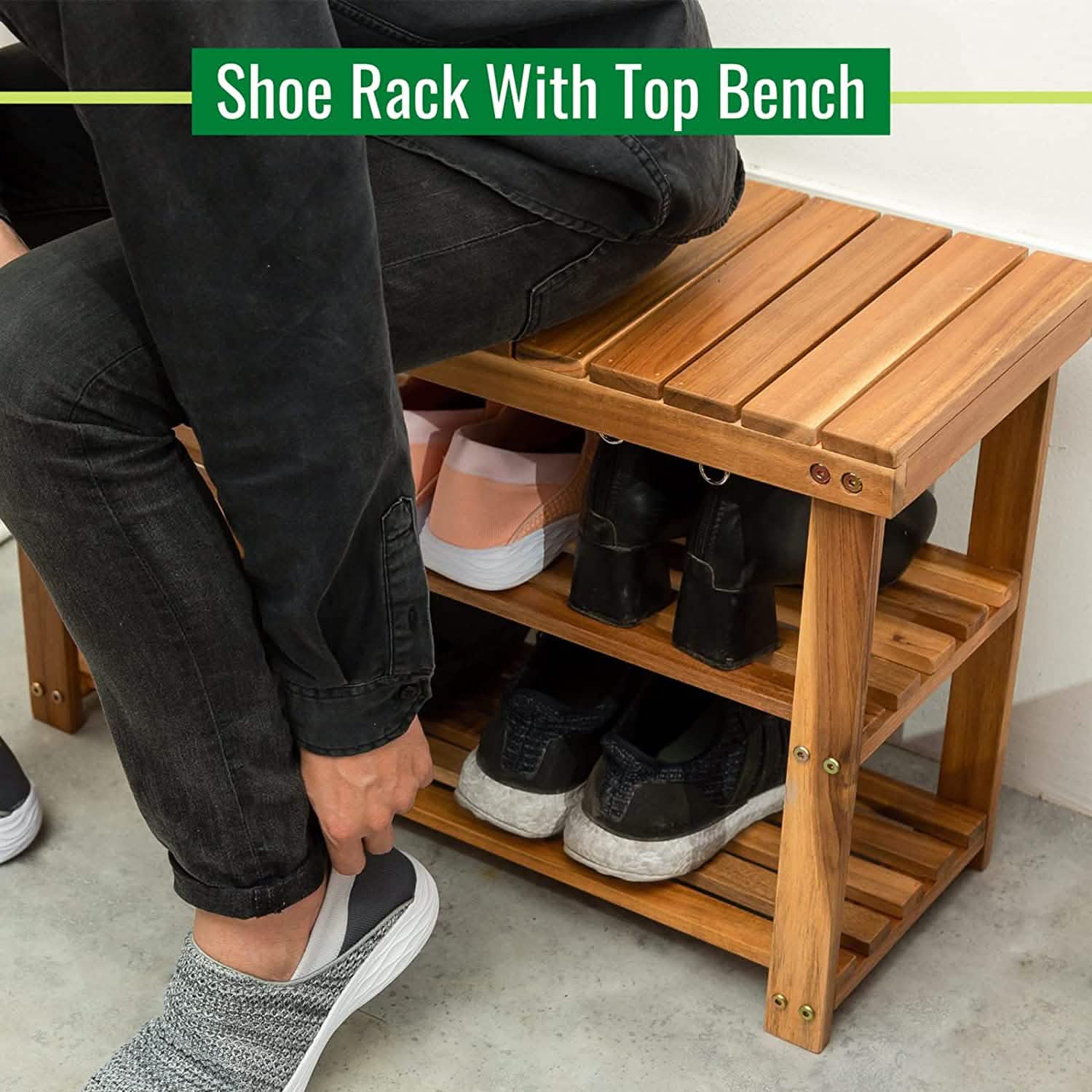 Storage Wooden Shoe Rack Rustic Wood Entryway Bench Furniture & Decor - DailySale