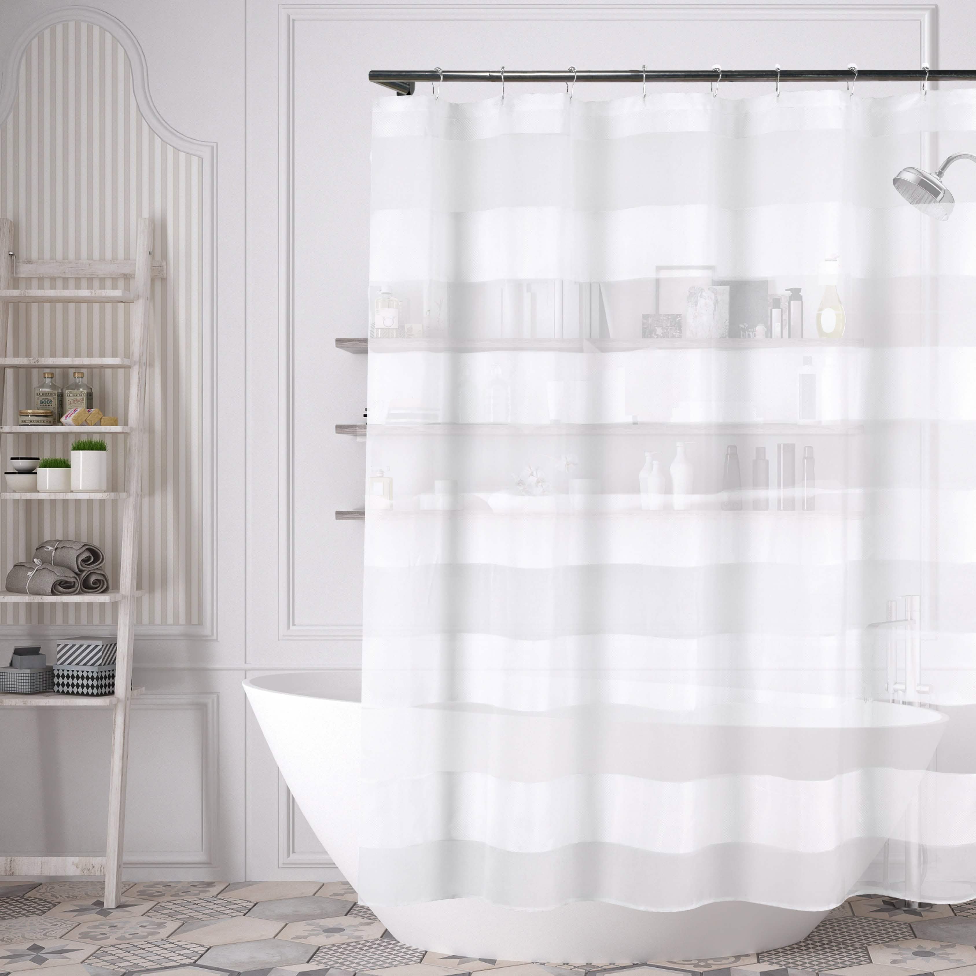 Striped Shower Curtain 70" x 72" with 12-Piece Hook Set Bath White - DailySale
