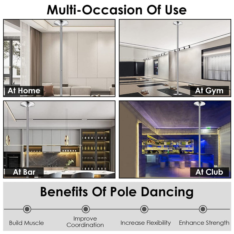 Use of the Stripper Dance Pole (45mm Spinning Static Dancing Pole) at home, at the gym, at a bar, and at a club