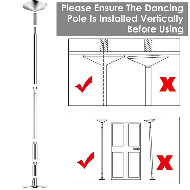 Correct and incorrect placement of the Stripper Dance Pole (45mm Spinning Static Dancing Pole)