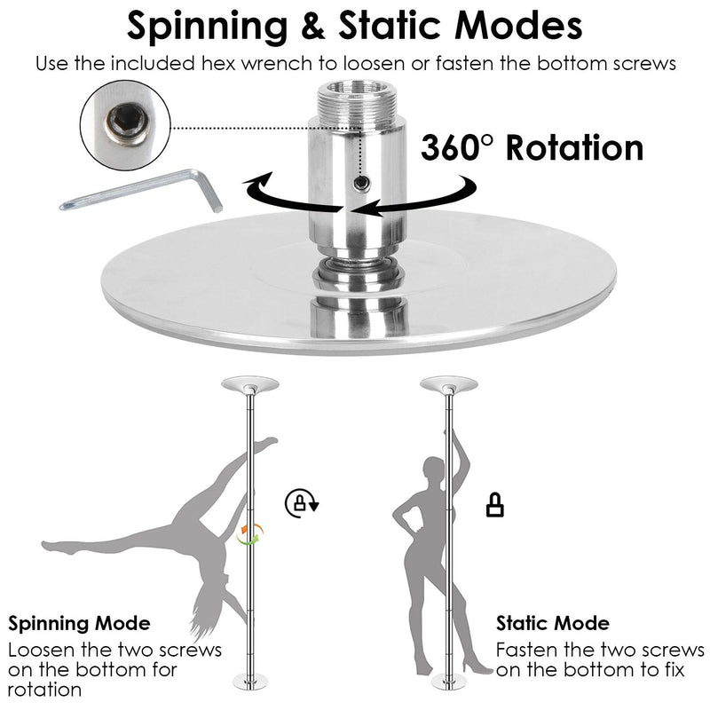 Stripper Dance Pole (45mm Spinning Static Dancing Pole) spining and static modes