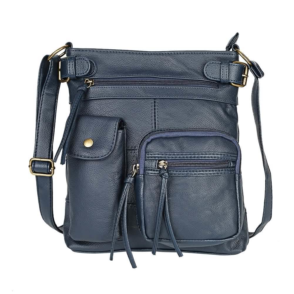 Super Soft Genuine Leather Top Belt Accent Crossbody Bag - Assorted Color Handbags & Wallets Navy - DailySale