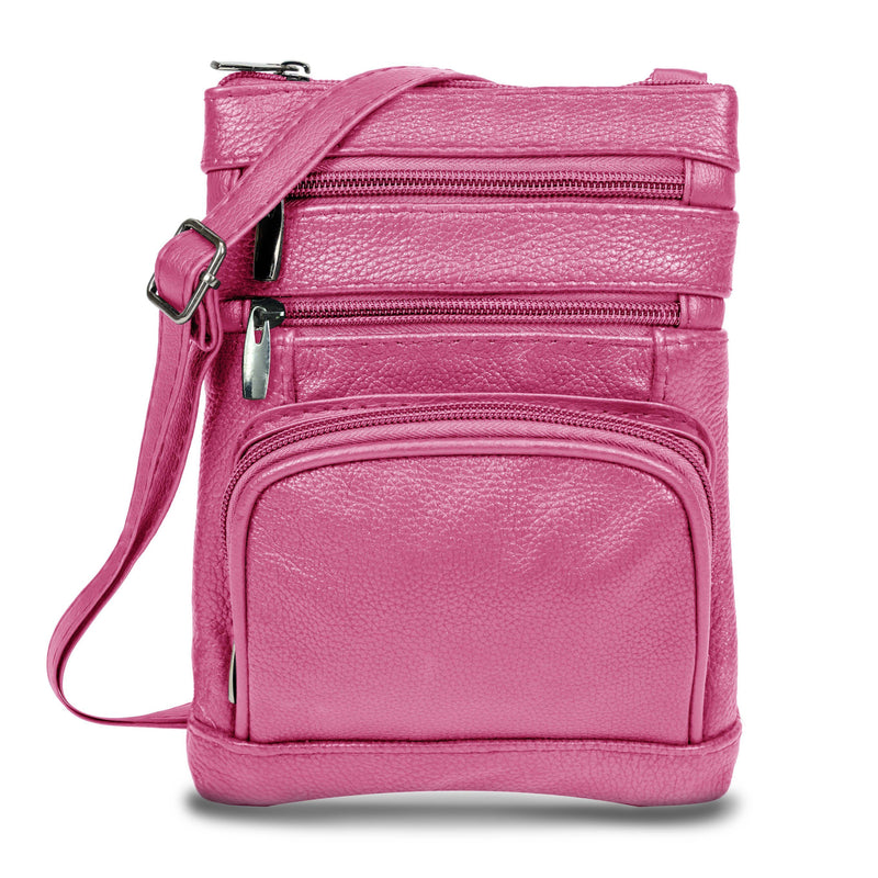 Hot Pink Soft Leather-Crossbody Bag over a white background