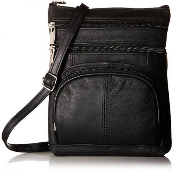 Black Super Soft Leather-Crossbody Bag over a white background