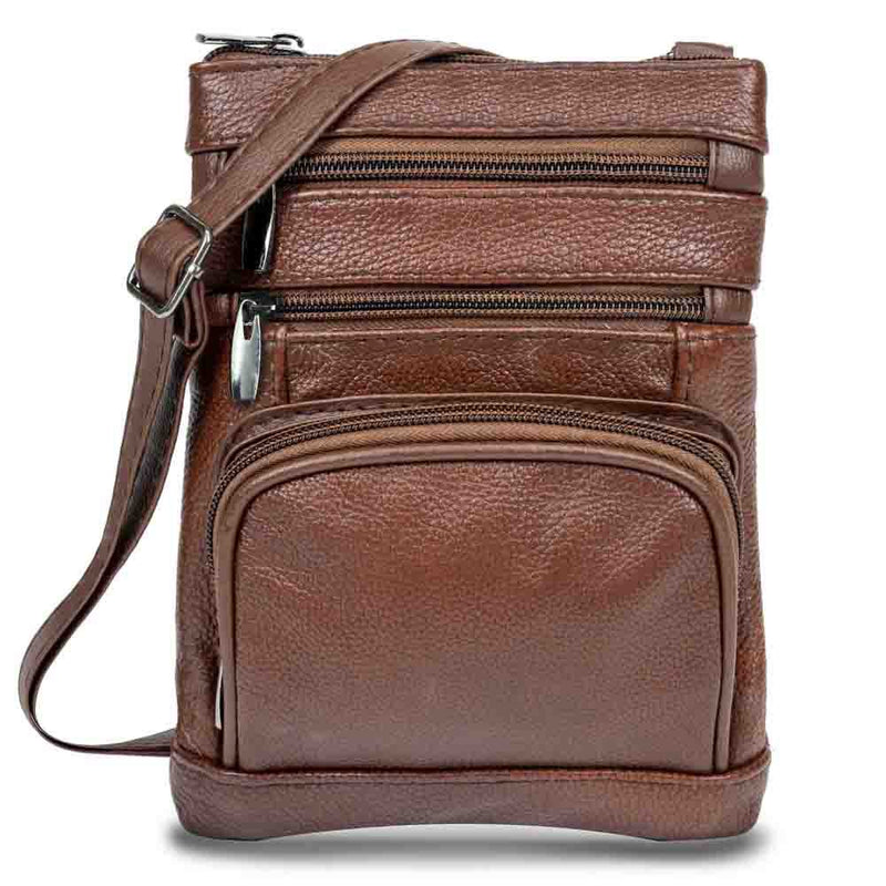 Brown Soft Leather-Crossbody Bag over a white background