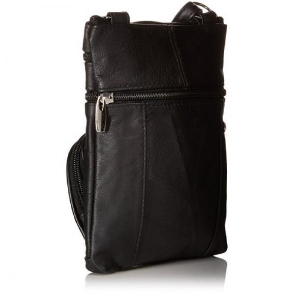 3/4 view of Super Soft Leather-Crossbody Bag in black, over a white background