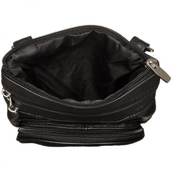 Top view of Super Soft Leather-Crossbody Bag in black, over a white background