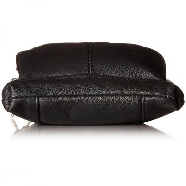 Bottom view of Super Soft Leather-Crossbody Bag in black, over a white background