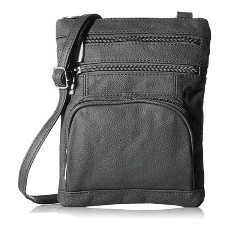 Gray Super Soft Leather-Crossbody Bag over a white background