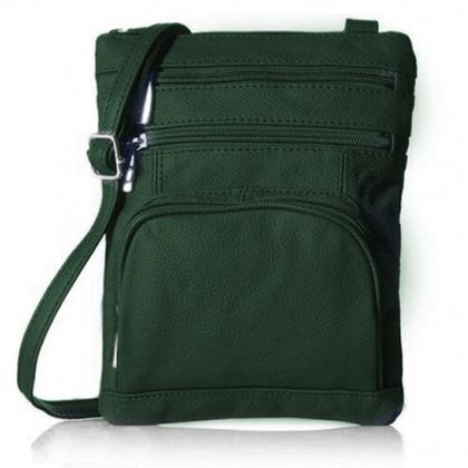 Green Super Soft Leather-Crossbody Bag over a white background