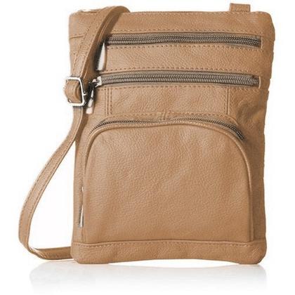 Khaki Super Soft Leather-Crossbody Bag over a white background