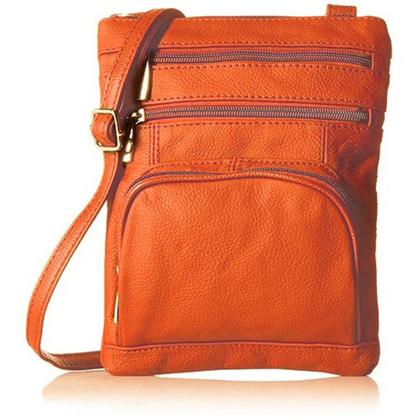 Orange Soft Leather-Crossbody Bag over a white background