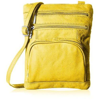 Yellow Super Soft Leather-Crossbody Bag over a white background