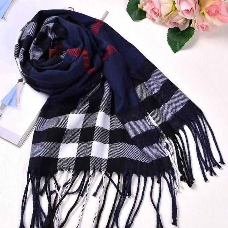 Super Soft Long Cashmere Wool Scarfs - Assorted Styles Women's Shoes & Accessories Blue Plaid - DailySale