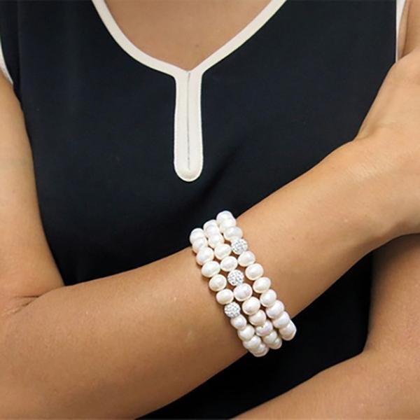 Swarovski Crystal Ball And Genuine Freshwater Pearl Stretch Bracelet Jewelry - DailySale