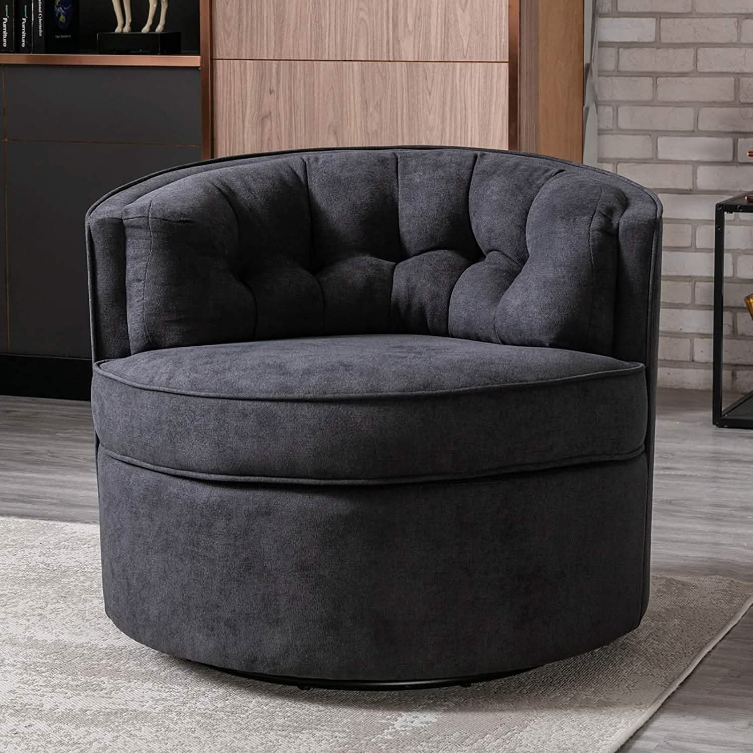 Swivel Accent Linen Fabric Bucket Reading Chair Furniture & Decor - DailySale