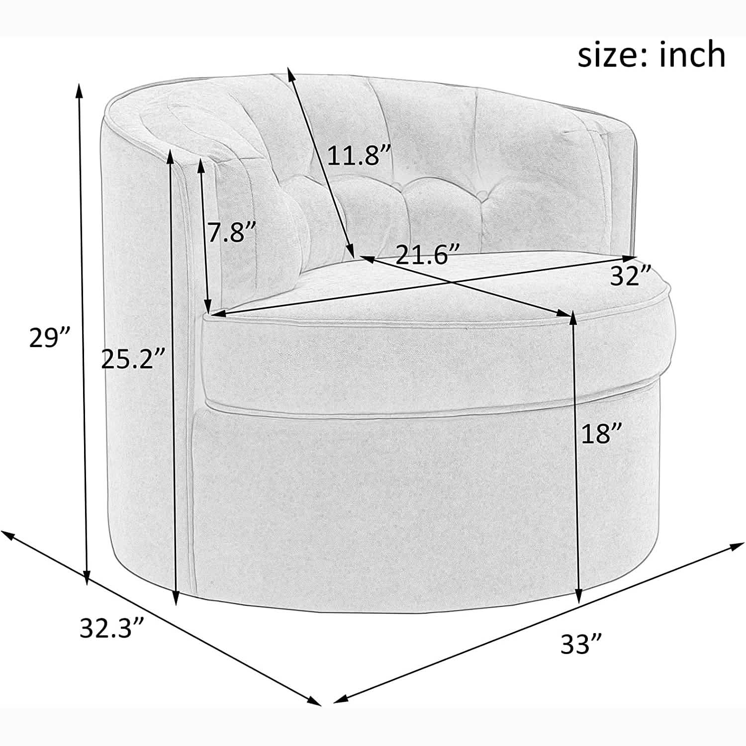 Swivel Accent Linen Fabric Bucket Reading Chair Furniture & Decor - DailySale