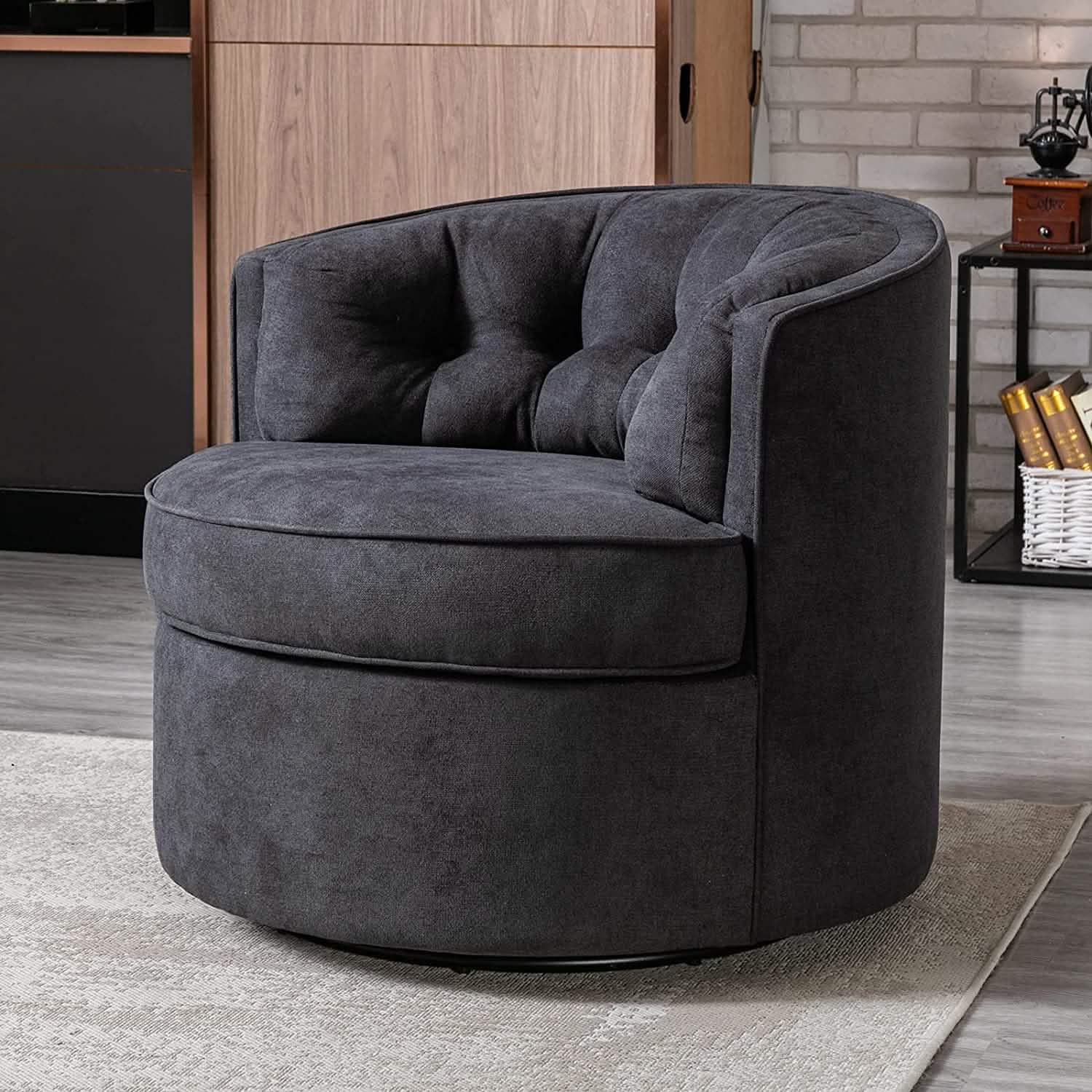 Swivel Accent Linen Fabric Bucket Reading Chair Furniture & Decor - DailySale