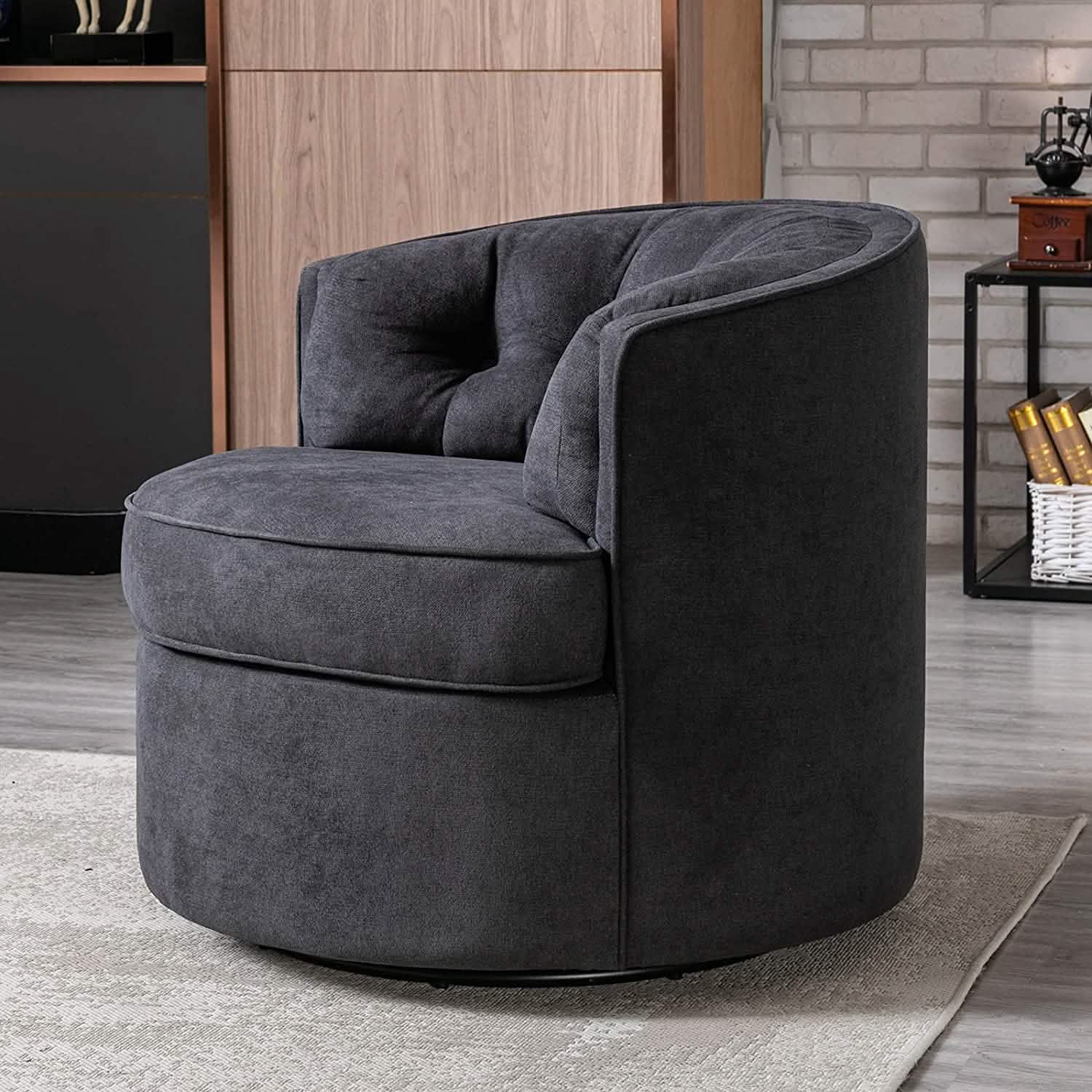 Swivel Accent Linen Fabric Bucket Reading Chair Furniture & Decor - DailySale