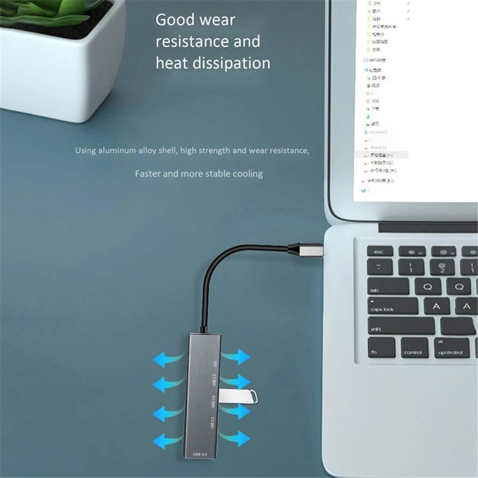 T304 4-in-1 Hub Type C to USB3.0*4 Intelligent USB Hub Multi-Port Adapter Computer Accessories - DailySale