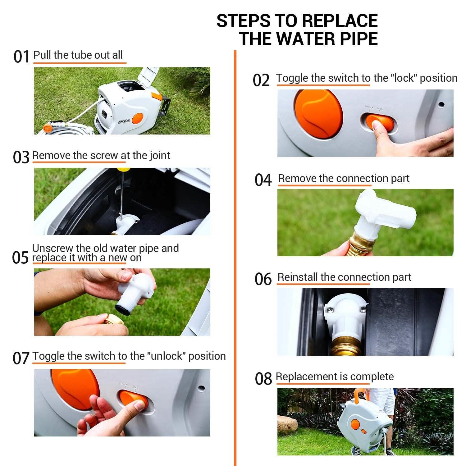 TACKLIFE Garden Retractable Hose Reel 82+8 FT 5/8'' Wall Mounted Garden & Patio - DailySale