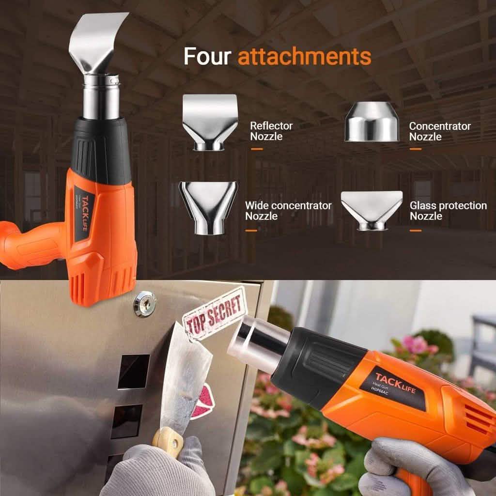 TACKLIFE Heat Gun 1500W 572°F~ 932°F Dual Temperature Hot Air Gun Kit Home Improvement - DailySale