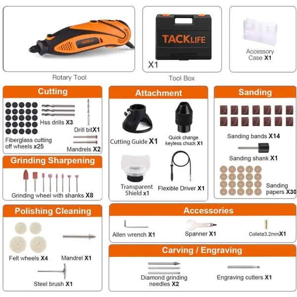 Tacklife Rotary Tool Kit with Upgraded MultiPro Keyless Chuck RTD35ACL Home Improvement - DailySale