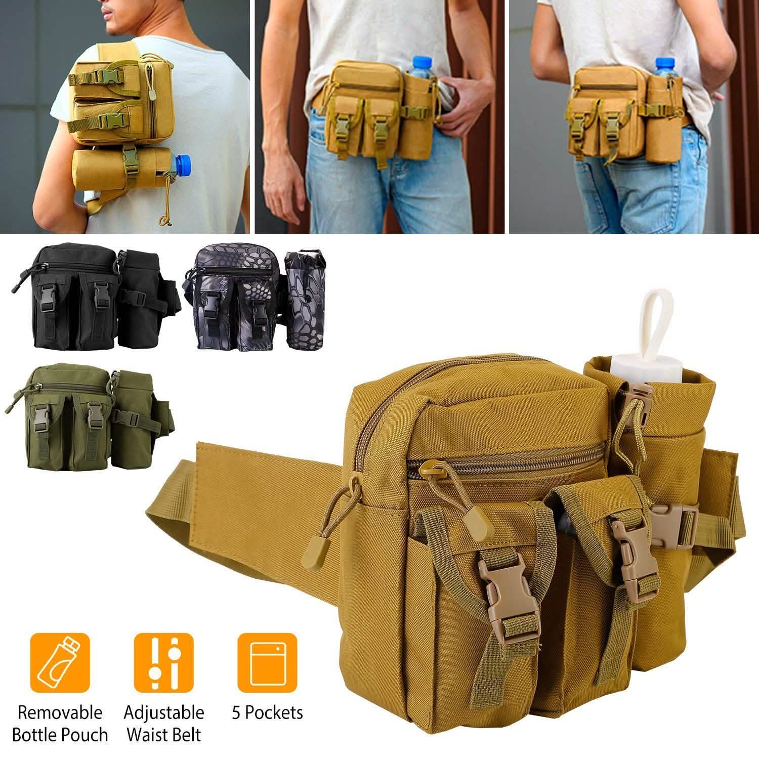 Tactical Waist Bag Utility Pouch Belt Bag with Water Bottle Pouch Bags & Travel - DailySale