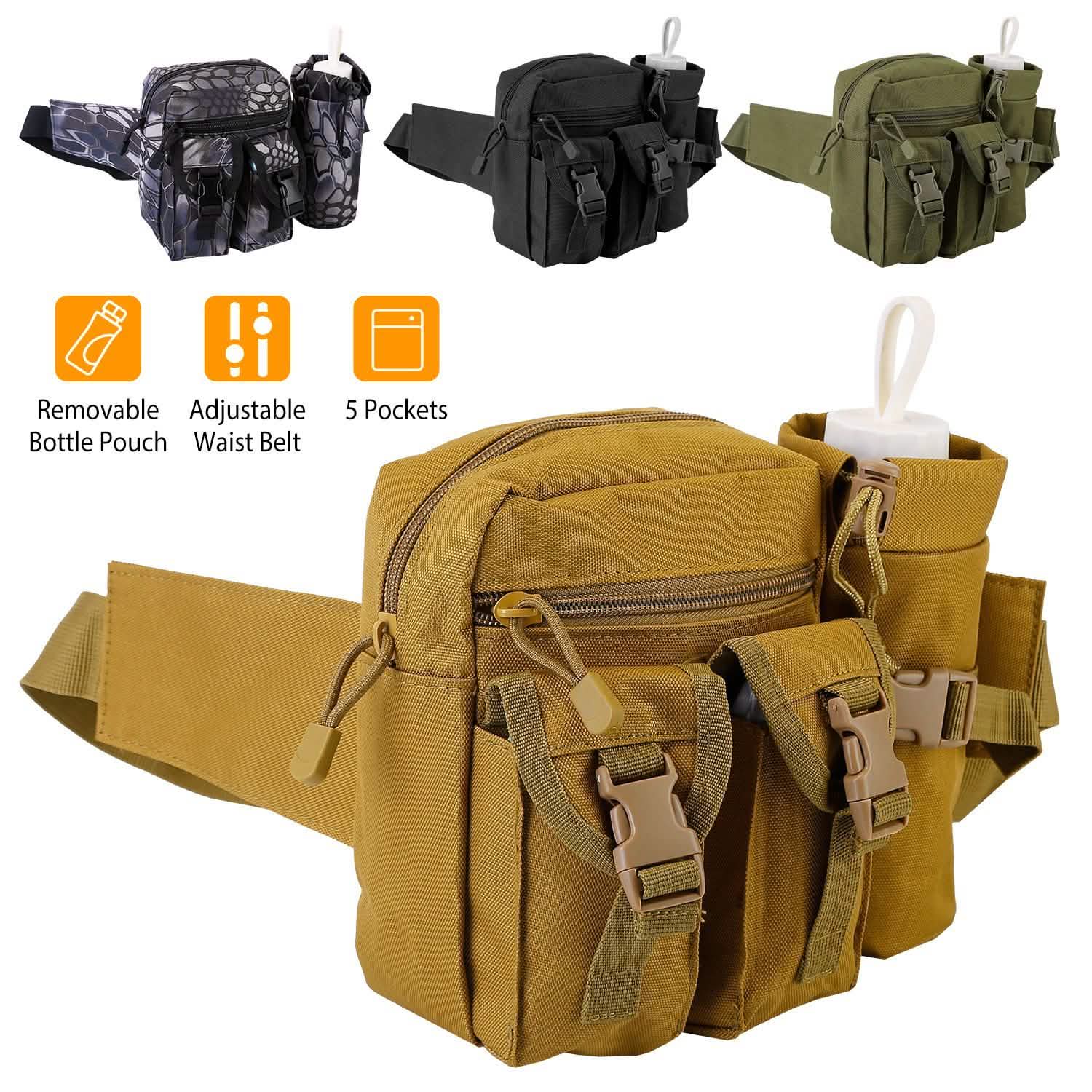 Tactical Waist Bag Utility Pouch Belt Bag with Water Bottle Pouch Bags & Travel - DailySale