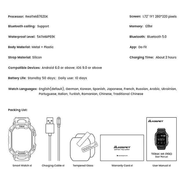 TANK M1 PRO Smart Watch 1.72 inch Smartwatch Fitness Watch Smart Watches - DailySale