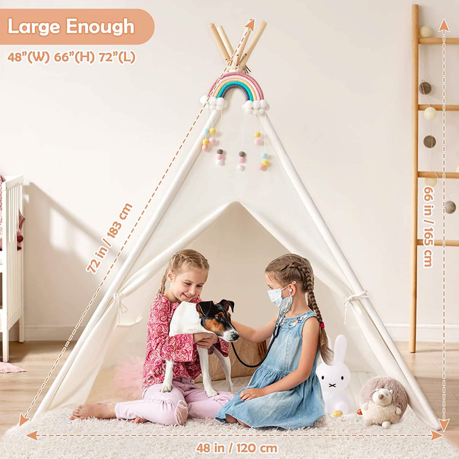 Teepee Tent for Kids - Play Tent Indoor Outdoor Cotton Canvas Toys & Games - DailySale